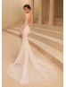 Luxury Beaded Lace Tulle V Back Wedding Dress